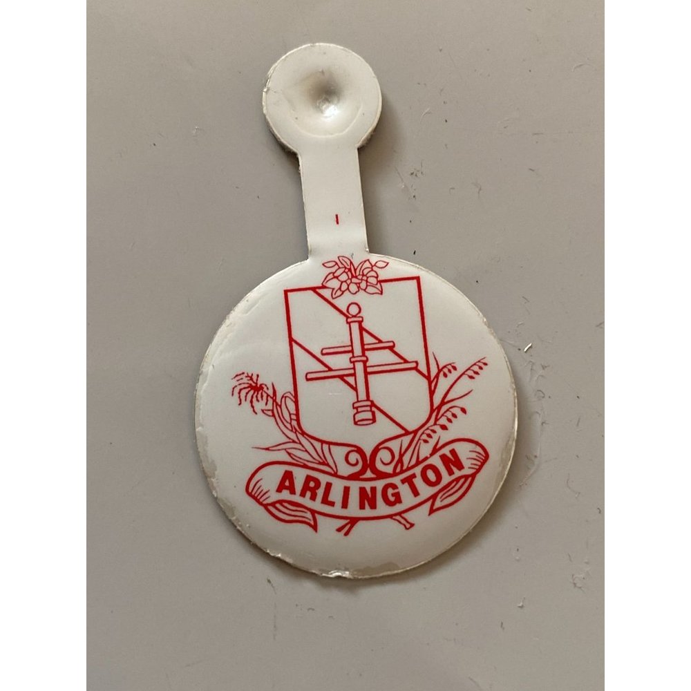 Vintage ARLINGTON crest Tin Tab Bendable Button Pin